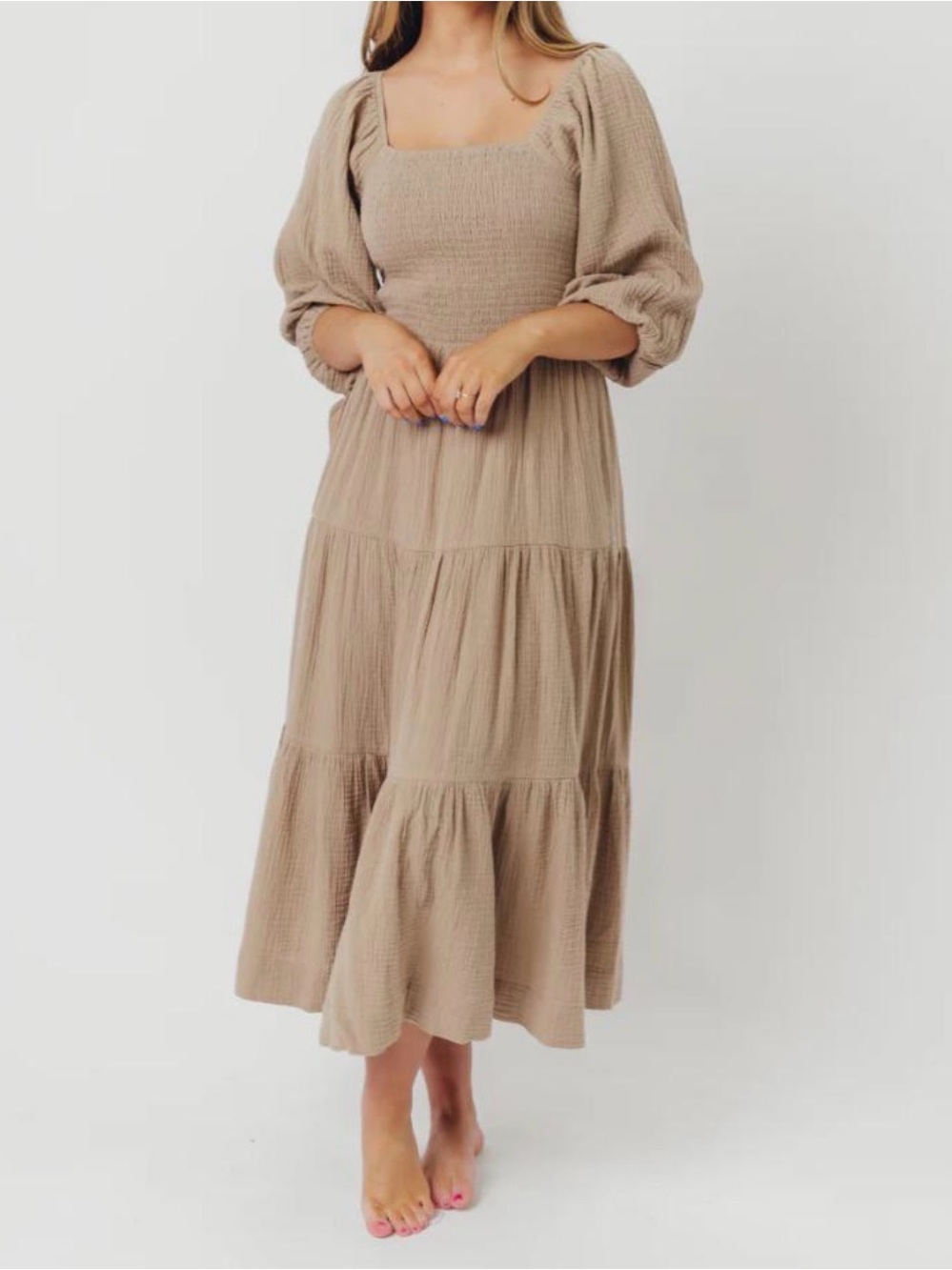 Worth Collective Taupe Crinkle Maxi Dress